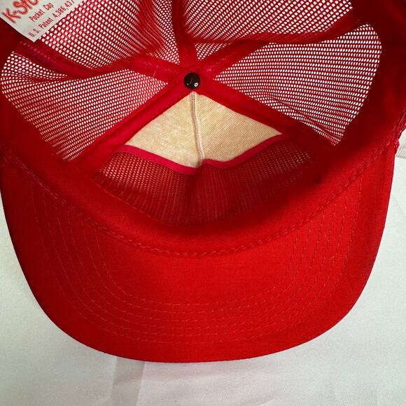 Vintage Mattel Logo 80s K Studio Pocket Cap Mesh Red Trucker Snapback Hat - Picture 10 of 12